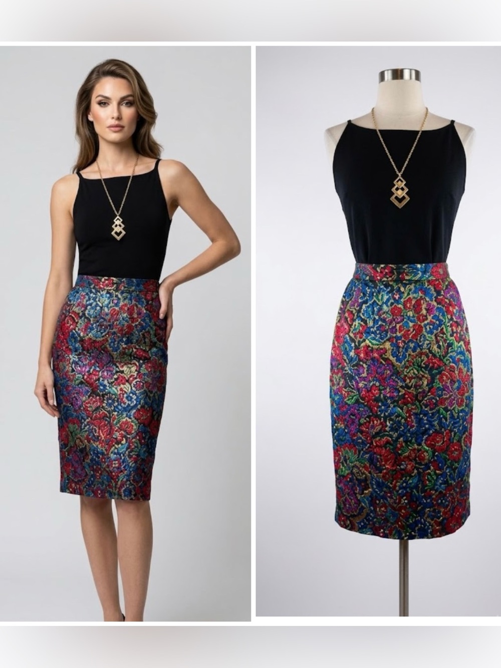 Vintage 80s Emanuel Ungaro Parallele Metallic Jacquard Brocade Skirt Modern 4